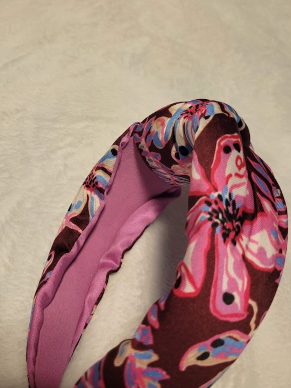Lilly Pulitzer Splashdance Floral Knotted Satin Headband Pink Blue - Picture 4 of 4